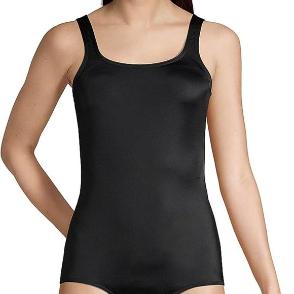 New Lands' End New Tugless Tank Swim Suit Scoop Neck Soft Cup Modest  Black M - Picture 1 of 9